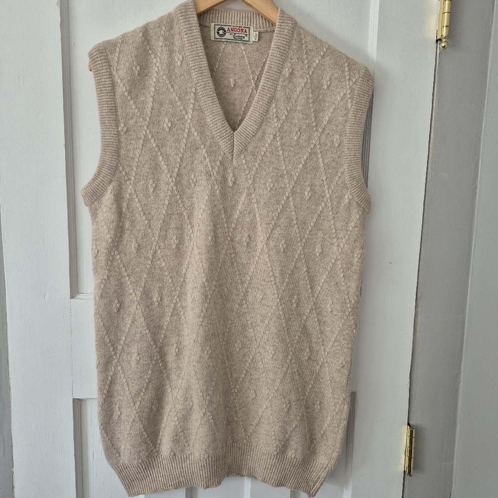 Vintage Embroidered Super Angora Knit Grandpacore Sweater Vest Cream Sz L